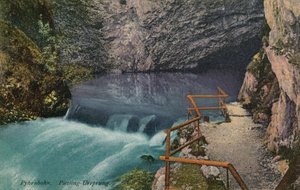 Piesling-Ursprung vattenfall på Pyhrnbahn-rutten i Österrike. Vykort skickat 1913.