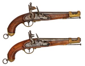 Ett stag av österrikiska 16,9 mm flintlock servicepistoler av Austrian School