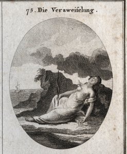 Allegory of Desperation skildrar en dolk i bröstet och en gren av cypers i handen (träd som en gång prydde gravarna). Breeze compas är emblemet för tankestörningen. Gravyr i "" Iconologie oder Ideen aus dem Gebiete der Leidenschaft av Austrian School