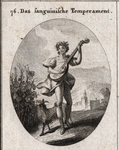 Allegori av blodhy. Geten som äter vindruvor visar att blod förs till nöjen kärlek och bacchus. Gravyr i "" ikonologi eller idéer från området passioner och allegorier avbildade för ritare, målare, poeter av Austrian School