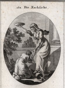 Allegori om överseende. Hon truppade under sina fötter byltarna och yxan som lictorerna bar bland romarna. Hon håller en upphöjd kappa och räcker fram sin hand till en slav som lägger ned sina fötter. Gravyr i "" Iconologie oder Ideen aus dem Gebiete der L av Austrian School