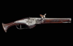 Kärnten (Ferlach) pistol med hjullåsmekanism som innehåller ett internt automatiskt säkerhetssystem, c.1650 (stål & valnöt) av Austrian School
