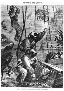 Dykare som hittar piraters skatt, 1897 av Austrian School