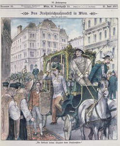 Kejsar Franz Josef av Österrike anländer till Stefansdomen i Wien för att fira Corpus Christi-festen (Fronleichnam), 1897; av Austrian School