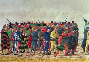 Helberdier av Maximilian I (1459-1519) som vaktar franska fångar av Austrian School