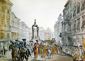 Imperial cortège i Graben, Wien, tidigt 1800-tal (gravyr) av Austrian School