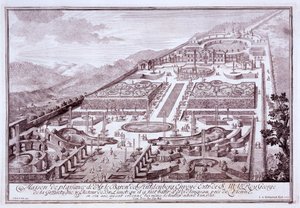 Baron de Huldenburgs magnifika trädgårdar och palats, byggt av honom i Widlingsau, 1719 av Austrian School
