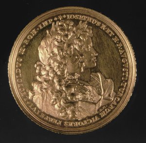 Medaljong med porträtt av de heliga romerska kejsarna Leopold I (1640-1705) och Josef I (1678-1711) av Philipp Heinrich, 1692 (guld)