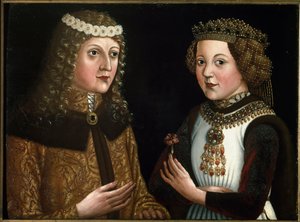 Porträtt av Ladislaus Posthumous, kung av Böhmen, Ungern och Kroatien, med sin fästman Magdalena av Valois av Austrian School