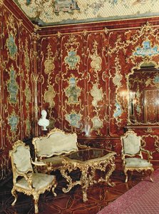 The Millionen Room panelad med fikonträd inlagd med persiska miniatyrer och dekorerad med förgylld ornament, Schloss Schonbrunn, Wien