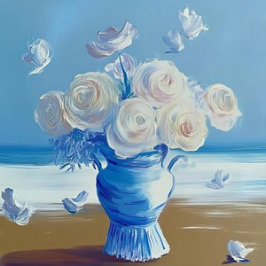 Blå vas med strandblommor av Avanesova Elena