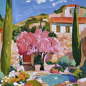 Pink Blossom Village av Avanesova Elena
