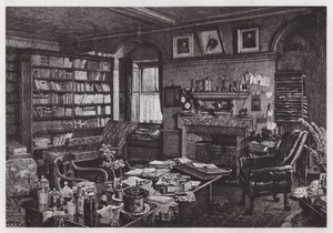 Charles Darwins studie på Down House (litho) av Axel (after) Haig