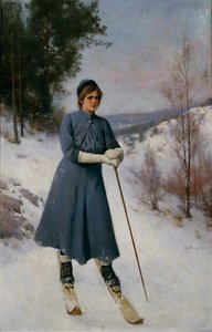 Girl on Skis (olja på duk)