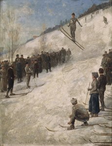 Skidtävling i Fjelkenbakken, Asker (olja på duk)