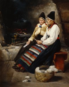 Två flickor som läser ett brev av Axel Hjalmar Ender