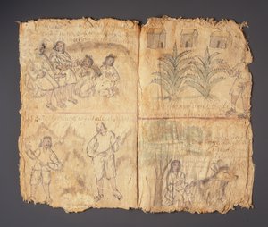 Techialoyan Codex, Coyotepec Coyonazco, Mexiko (pigment och bläck på papper) av Aztec