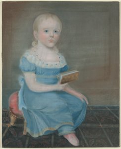 Porträtt av en flicka med blå ögon och blå klänning av B. Doyle