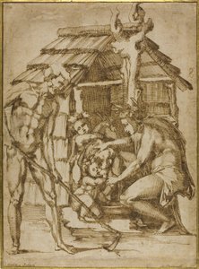 Första familjen före ett skydd, 1547-48 av Baccio Bandinelli