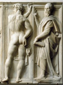 Prophete and Ignudo Low marmorrelief av Baccio Bandinelli (1493-1560)