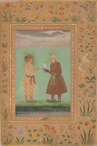Jahangir och hans far, Akbar, Folio från Shah Jahan-albumet, verso: ca. 1630 av Balchand