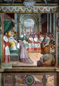 Celestine III invigde den första biskopen av Viterbo 1192, detalj av fresker av Baldassare Croce av Baldassare Croce