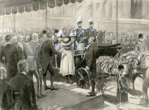 Kung Edward VII och drottning Alexandra - London County Councils monter på Trafalgar Square, 24 oktober 1902 (akvarell på papper)