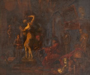I konstnärens studio (olja på duk) av Balthasar van den (attr.to) Bossche