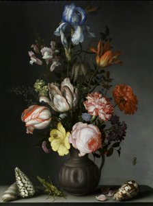 Blommor i vas med snäckor och insekter, ca 1630 (olja på ek) av Balthasar van der Ast