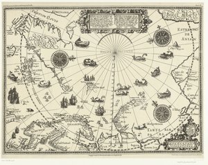 Karta över länderna runt polcirkeln med holländarnas tre resor 1598 av Baptista van (after) Doetechum