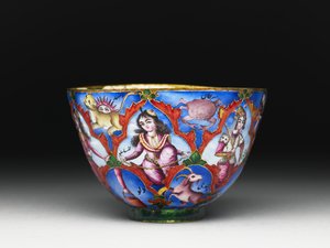 Skål med lock, fat och sked med astrologisk dekoration, tidigt 1800-tal