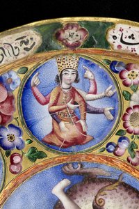 Skål med lock, fat och sked med astrologisk dekoration, tidigt 1800-tal
