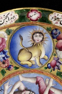 Skål med lock, fat och sked med astrologisk dekoration, tidigt 1800-tal
