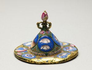 Skål med lock, fat och sked med astrologisk dekoration, tidigt 1800-tal