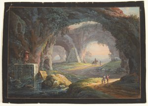 Ett fantasilandskap med gamla ruiner och figurer av Barbara Dietzsch
