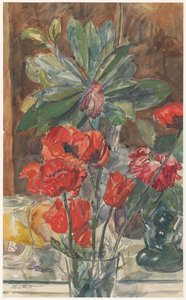 Blomstudie av vallmo och Rhododendron