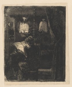 Sientje Mesdag-van Houten läser vid bordet