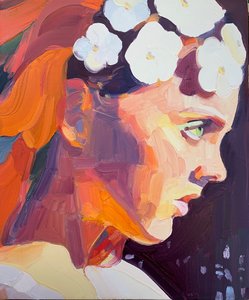 Fire, 2018 (olja på duk) av Barbara Hoogeweegen