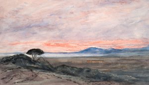 Landskap: Solnedgång (akvarell på vävt papper) av Barbara Leigh Smith Bodichon
