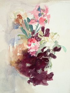 Rosa och lila blommor (akvarell på papper)