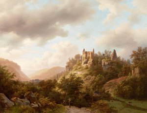Utsikt över slottet Larochette, 1848.