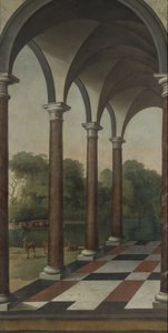 Kolonnad som ger sig in i en park av Barent Fabritius (attributed to)