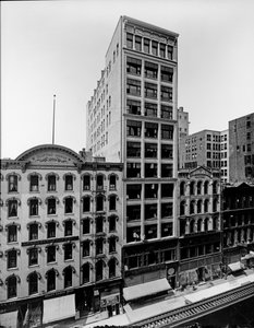 Clifton House, Thomas Church Building och J. P. Atwater Building, Chicago, Illinois, USA, ca 1900 (s/v foto) av Barnes and Crosby