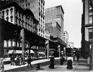 Förhöjda spår på Wabash Avenue, Chicago, Illinois, USA