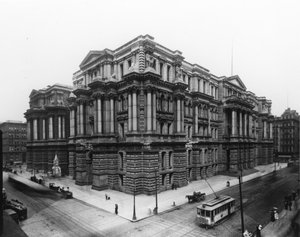 Utsikt över Chicagos stadshus och Cook County Courthouse, c.1900 av Barnes and Crosby Barnes and Crosby