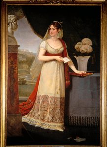 Hellängdsporträtt av Josephine de Beauharnais (1763-1814) Hon tittar på en byst föreställande hennes son, Eugene Rose de Beauharnais dit le Prince Eugene (1781-1824), en Malmaison - målning av Antoine Jean Gros (1771-1835)