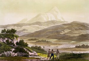 Mount Cayambe, Ecuador, från "Le Costume Ancien et Moderne", volym II, tavla 3, av Jules Ferrario, graverad av Paolo Fumagalli, publicerad på 1820-30-talen.