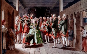 Den ryska imponen Elisabeth Iere Petrovna (1709-1762) på dagen för sin fest och sin framtid på den kejserliga tronen, svär soldater vid hennes lojalitet. av Baron Mikhail Petrovich Klodt von Jurgensburg