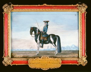 Nr 8. En bräcklig häst och ryttare, från den spanska ridskolan, hästen som tillhörde den bortgångne prinsen av Schwartzenberg, equery till kejsar Karl VI (wc på papper)