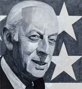 Porträtt av Alistair Cooke, illustration för The Listener, 1970-talet (gouache ombord)